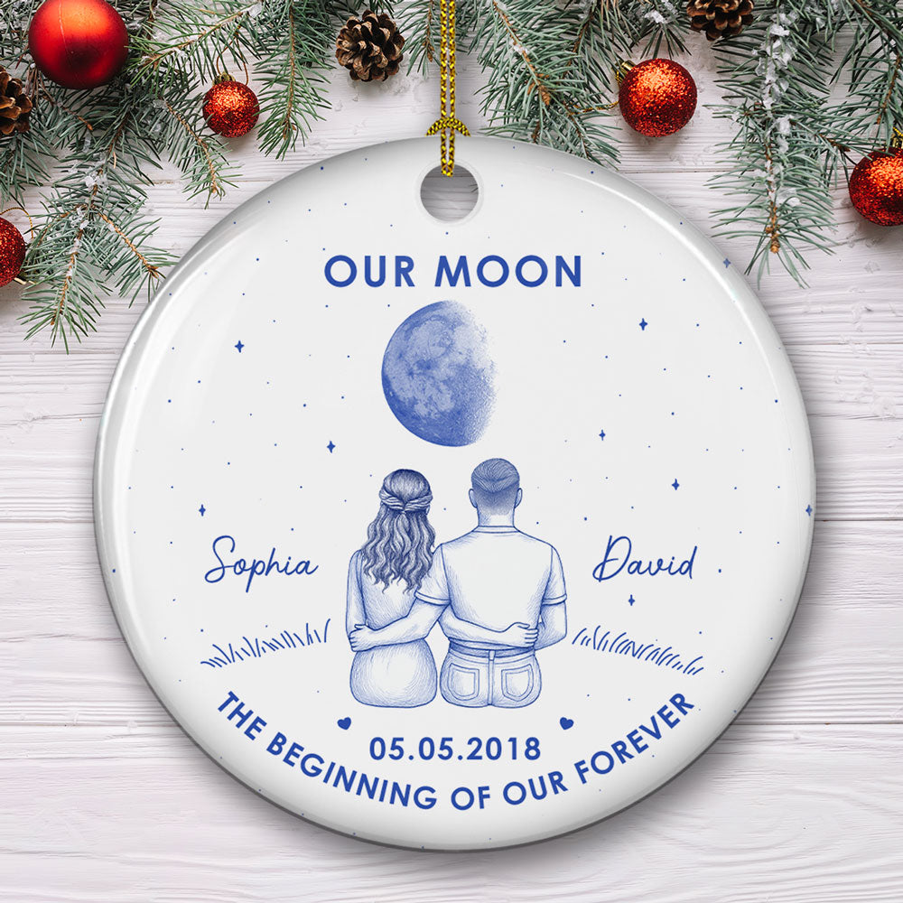 Custom Couple Christmas Ornament, Anniversary Gift •  Our Beginning- Personalized Ceramic Ornament