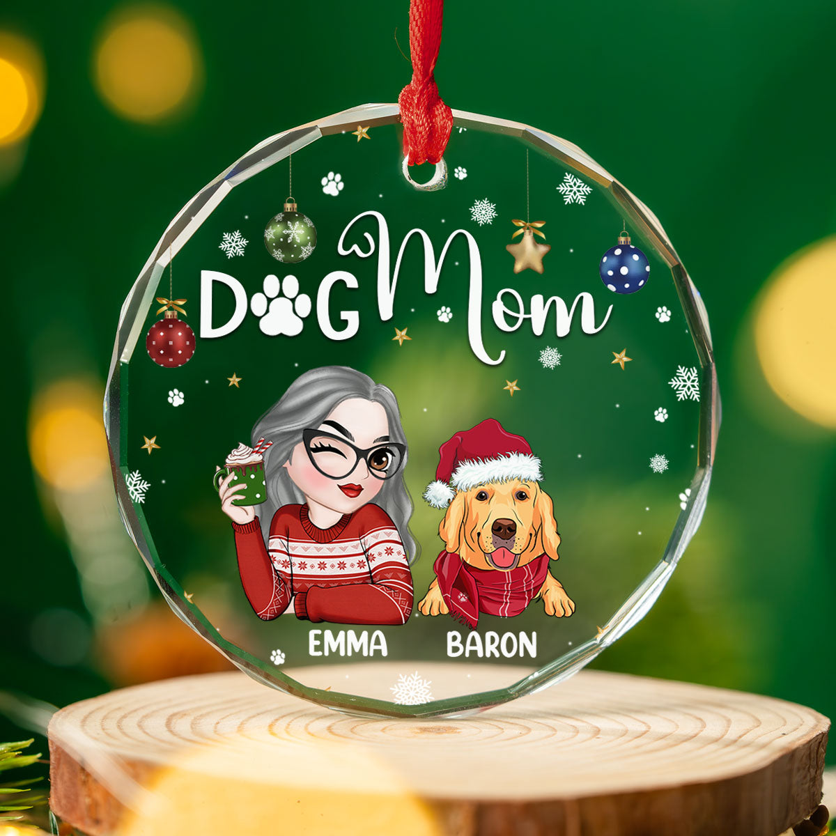 Custom Keepsake Christmas Ornament •  Dog Mom - Personalized Glass Ornament