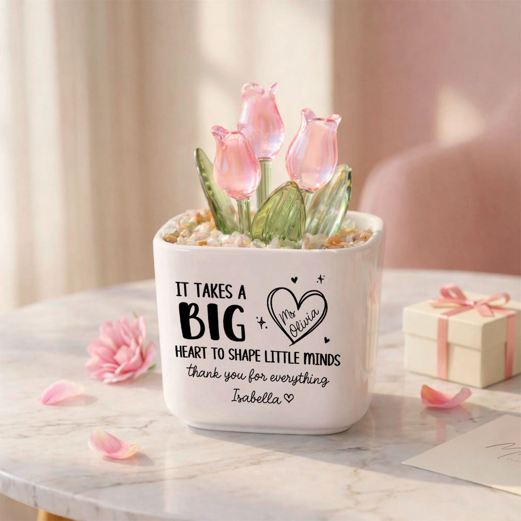 Custom Flower Keepsake, Meaningful Glass Home Decor Gift • Teachers Make Dreams Bloom - Personalized Glass Everlasting Tulips