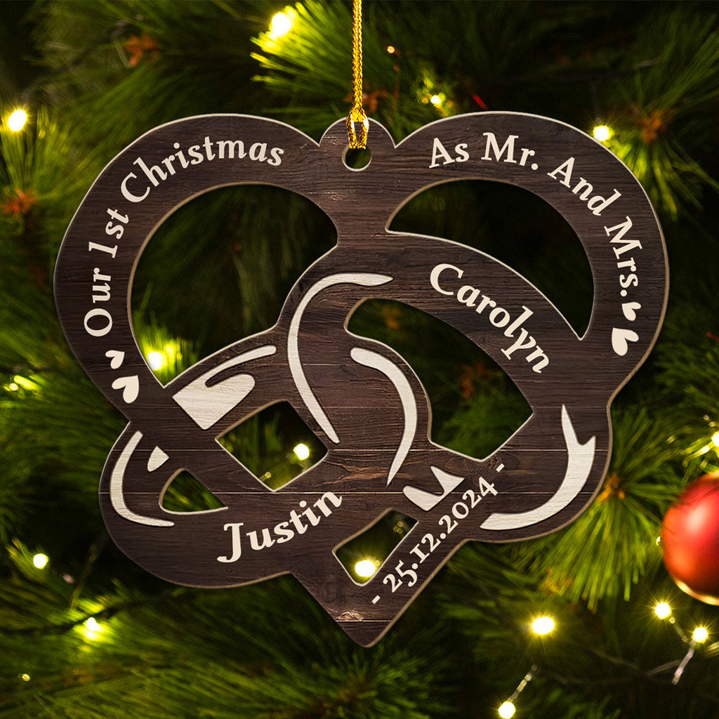 Custom First Christmas Ornament Married, Gift for Newlyweds •  Our 1st Christmas Married - Personalized Wood Ornament