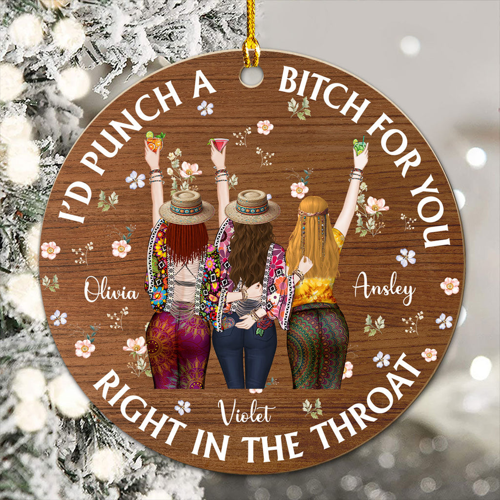 Custom Friendship Christmas Ornament, Best Friend Gift •  Punch Bitch Hippie Version - Personalized Wood Ornament