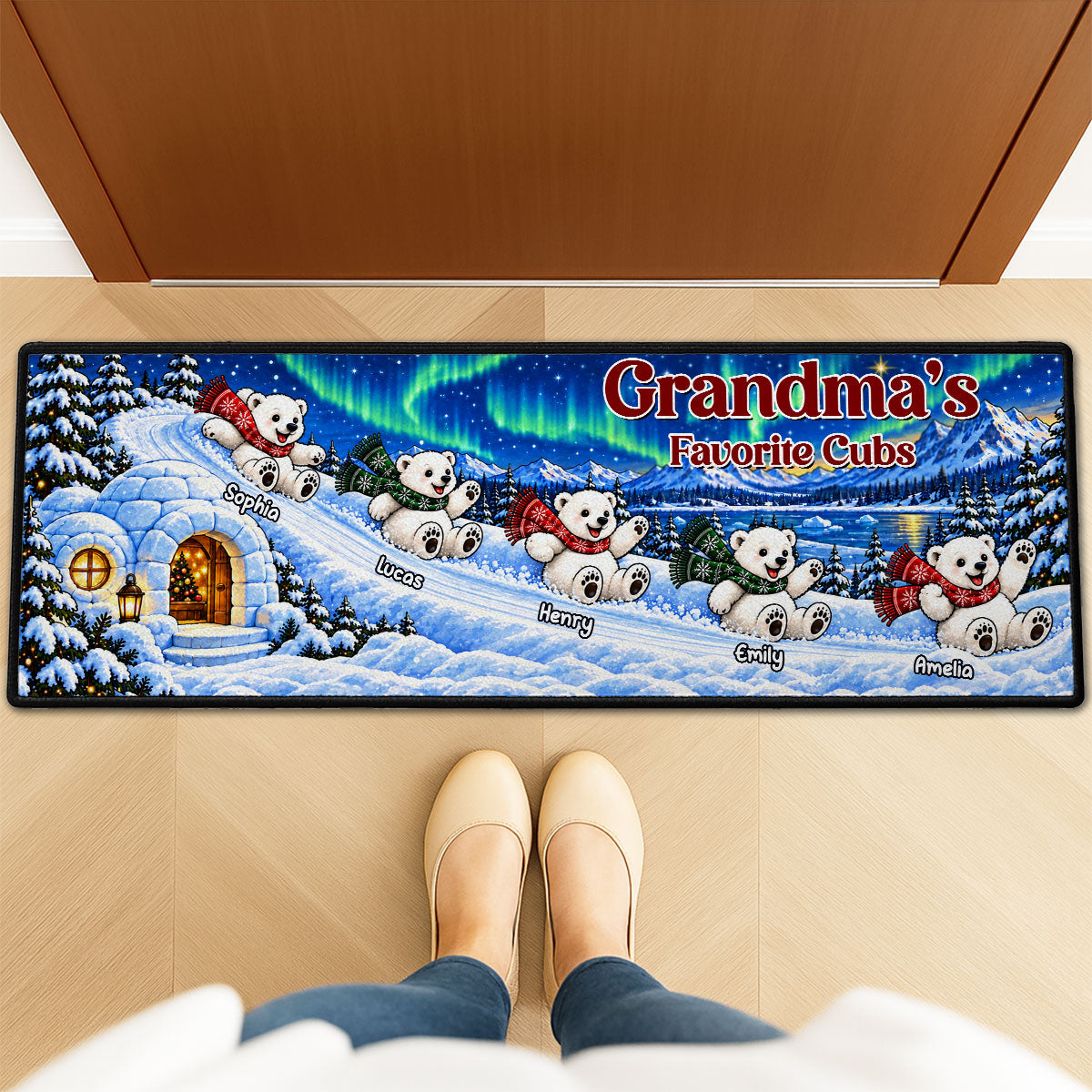 Custom Family Name Rug, Housewarming Birthday Gift For Family Members • Merry Little Cubs - Personalized Runner Rug