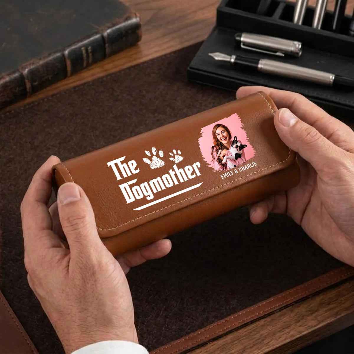 Cool Dog Mother Photo - Personalized Leather Eyeglass Case