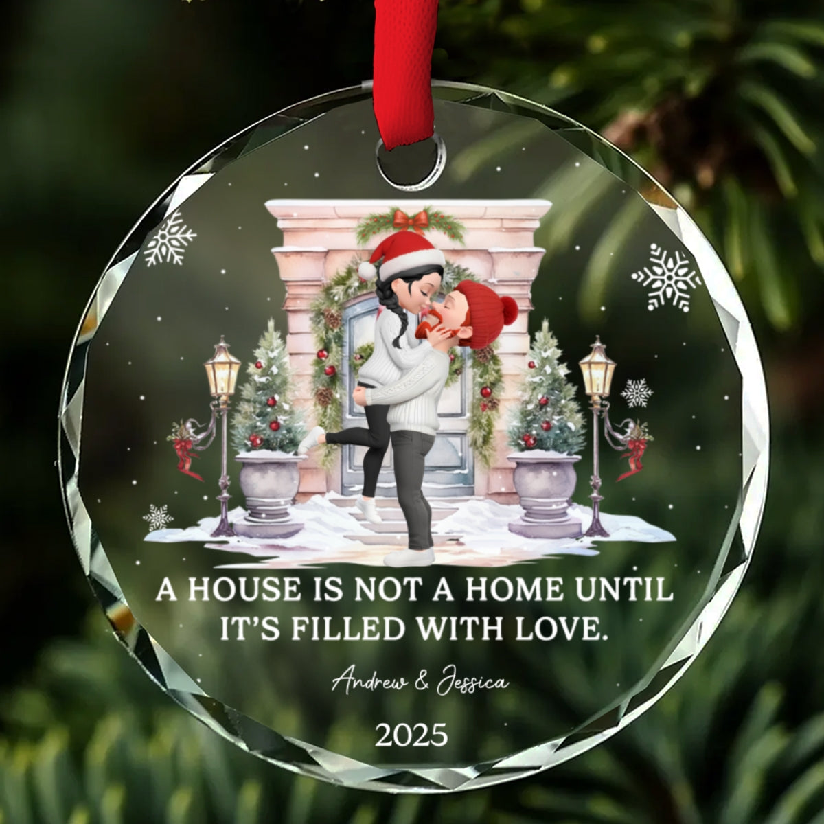 Custom Couple Christmas Ornament, Anniversary Gift •  Together We Make A Home - Personalized Glass Ornament