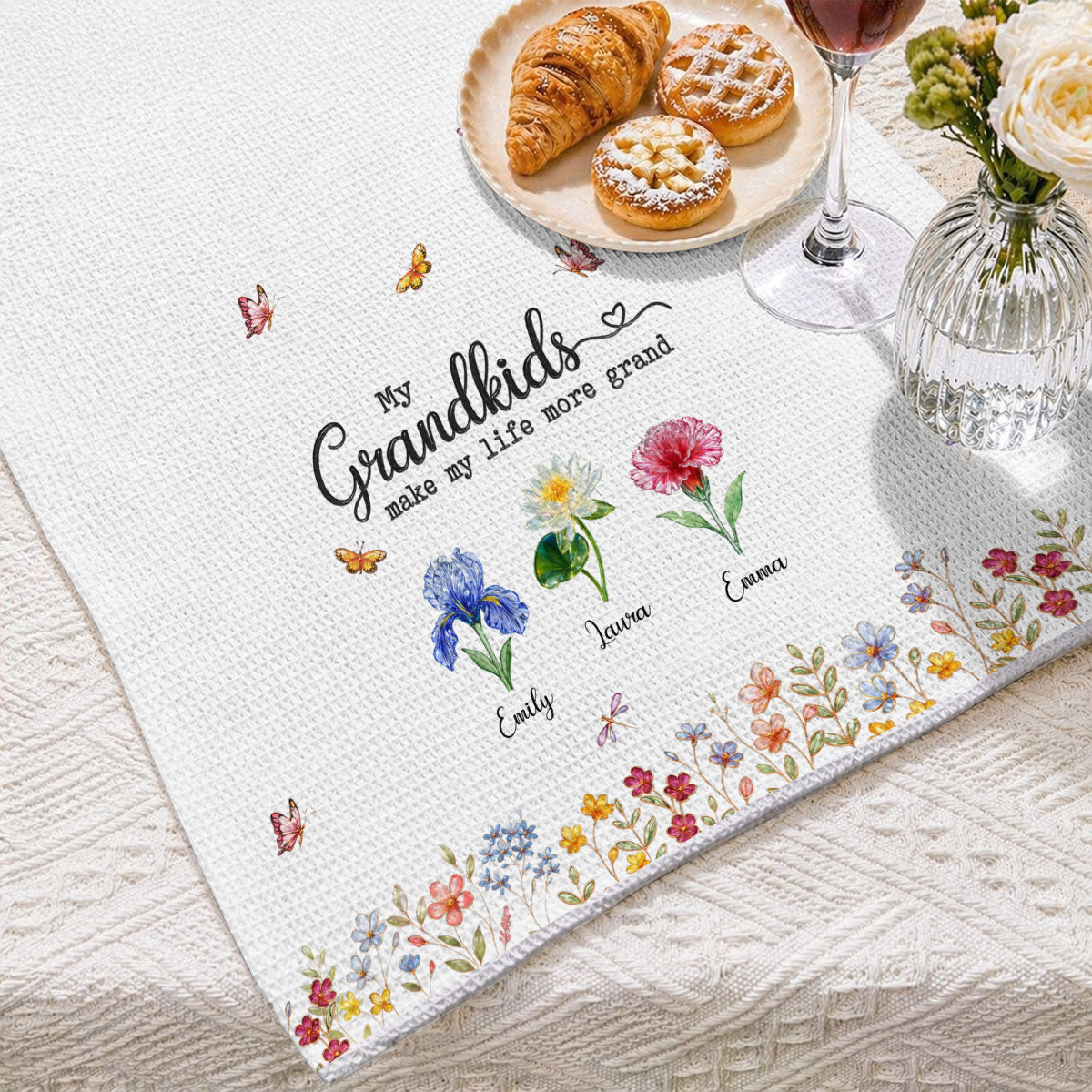 Custom Names Kitchen Towel, Mother's Day Birthday Gift For Mom Mother • Make Life More Grand With Lovely Kids - Personalized Kitchen Towel