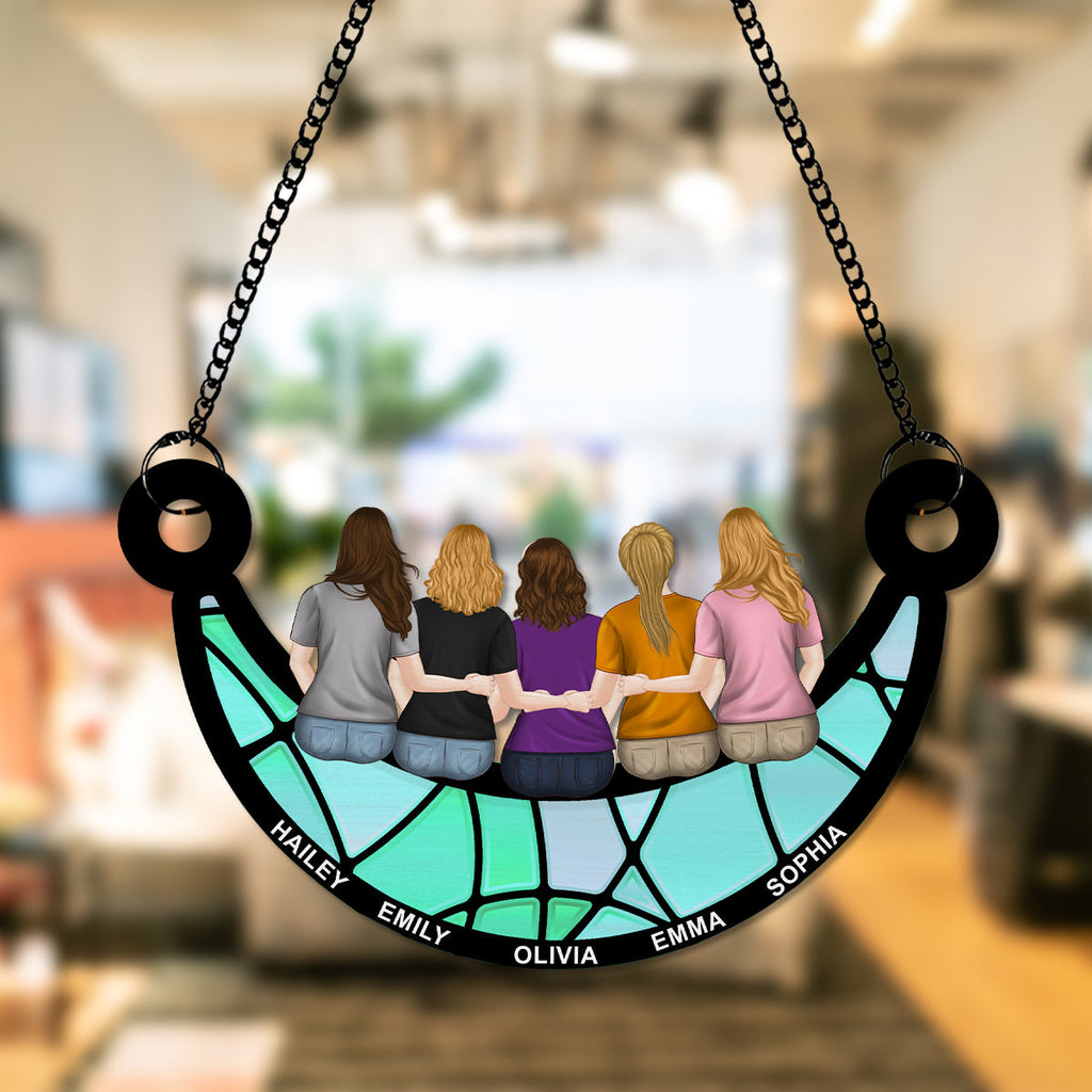 Custom Best Friend Hanging Decor, Friendship Birthday Gifts • Bestie On The Moon - Personalized Suncatcher
