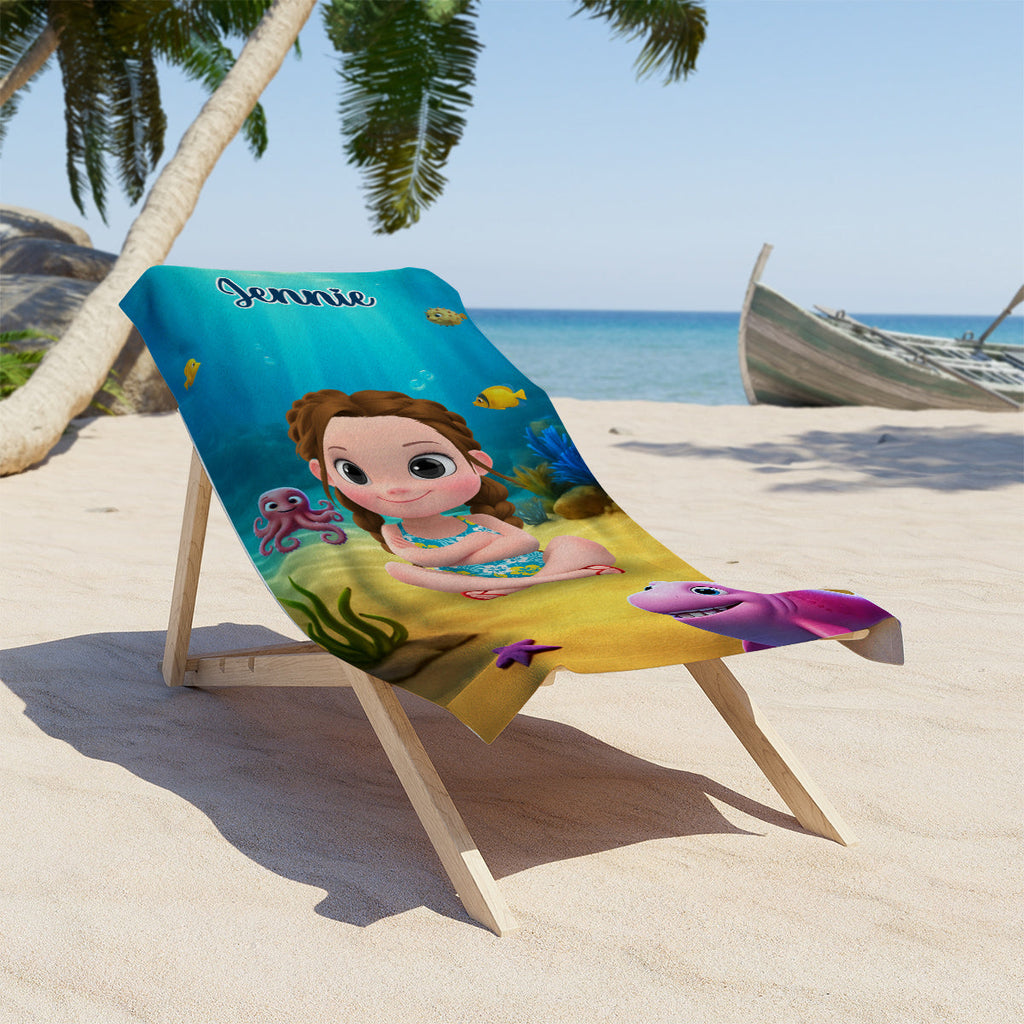 Cartoon Kid Character Marine - Personalized Beach Towel