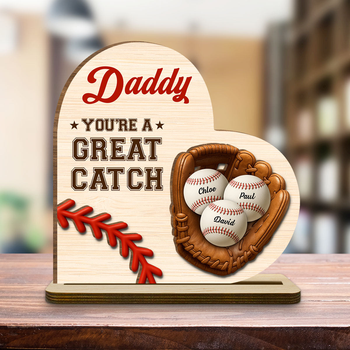 Custom Father's Day Decor, Gift for Dad & Grandpa • Best Baseball Dad - Personalized 2-Layer Wood Plaque With Flat Base