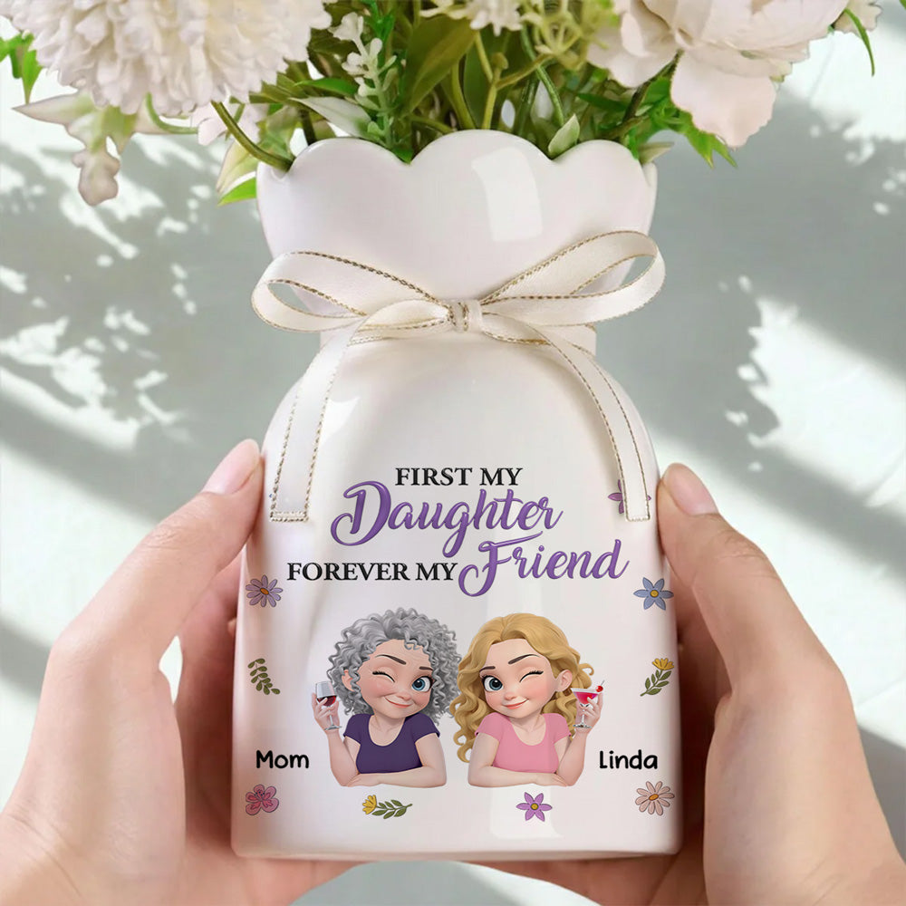 Mother Daughter Friend Forever - Personalized Ribbon Tie Flower Vase
