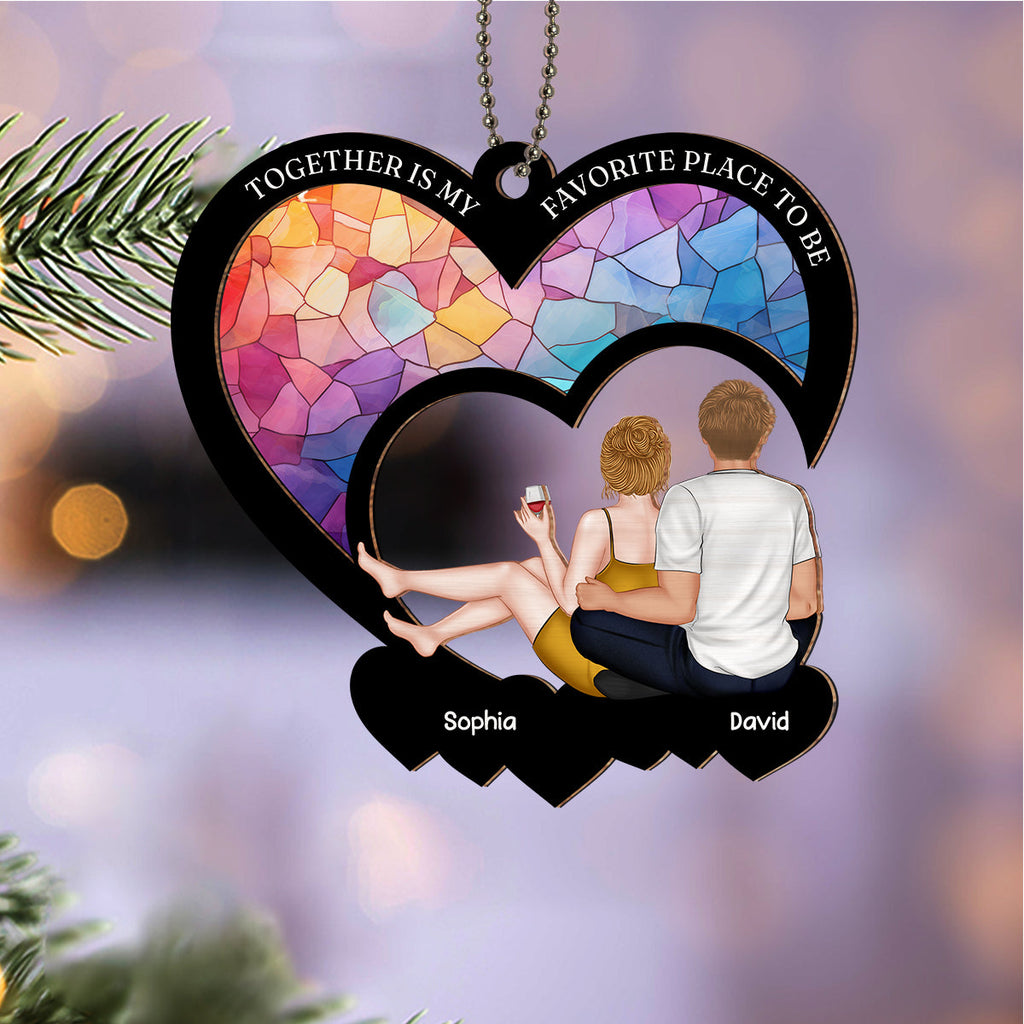 Custom Couple Christmas Ornament, Anniversary Gift •  My Favorite Place - Personalized Suncatcher Ornament