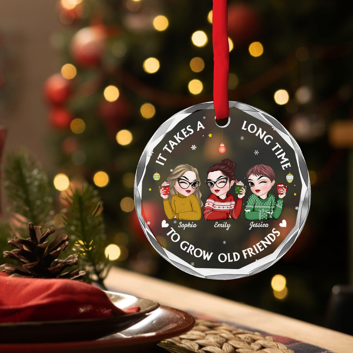 Custom Friendship Christmas Ornament, Best Friend Gift •  Lets Be Friends Until We Are Old - Personalized Glass Ornament
