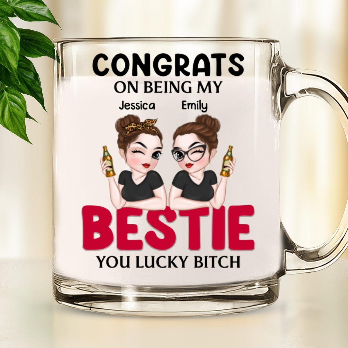 Custom Best Friend, Christmas & Birthday Friendship Keepsake Gift • Congrats On Being My Bestie - Personalized Glass Mug