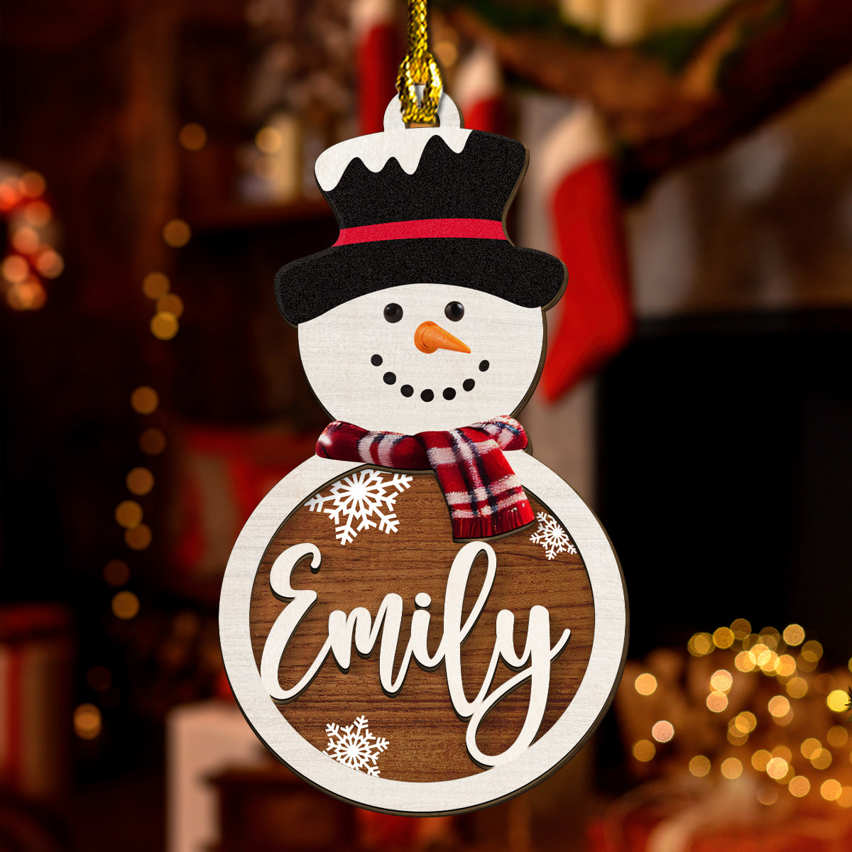 Custom Family Ornament, Christmas Gift for Family Members •  Snowman Name - Personalized Freeshape 2-Layered Wood Ornament
