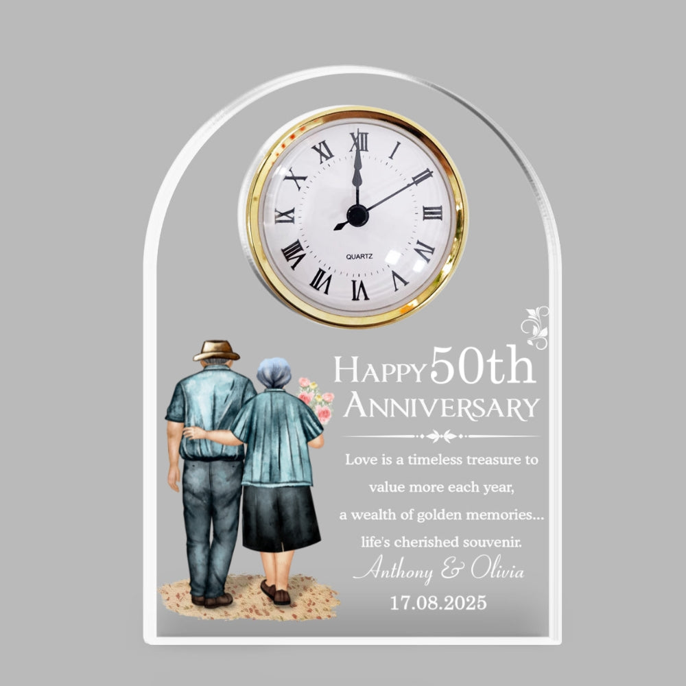 Custom Couple's Decor, Anniversary & Wedding Gift • Happy Anniversary - Personalized Acrylic Desk Clock Plaque
