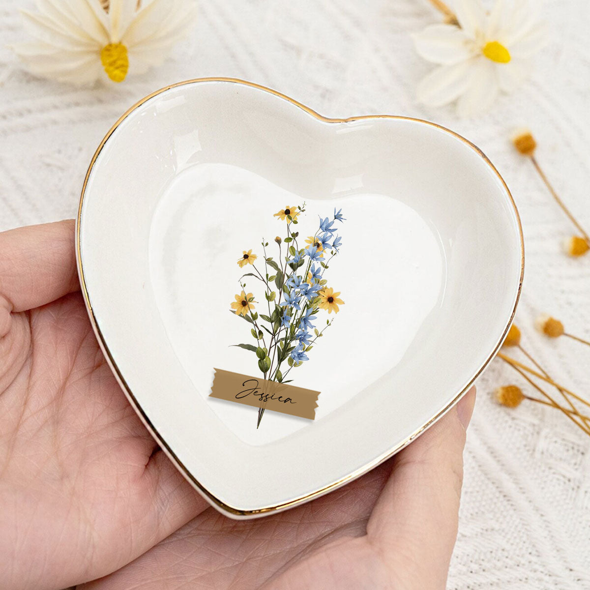 Custom Bestie Trinket Dish, Birthday Christmas Gift For Best Friend • Bloom Where You Are Planted - Personalized Jewelry Dish