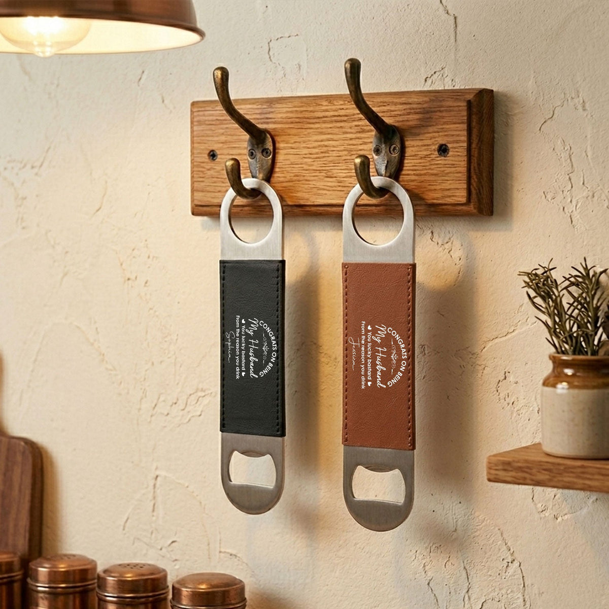 You Lucky Bastard - Personalized Leather Bottle Opener