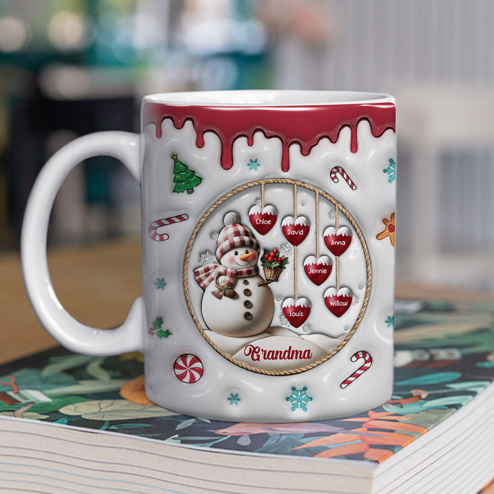 Custom Christmas & Birthday Gift For Grandma • Snowman - Personalized 3D Inflated Effect Mug