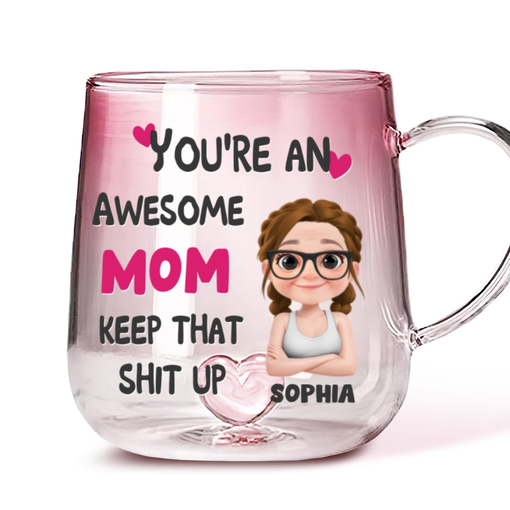 Custom Mother's Day Gift for Mom & Grandma • You Are Awesome Mom - Personalized Pink Gradient Glass Mug