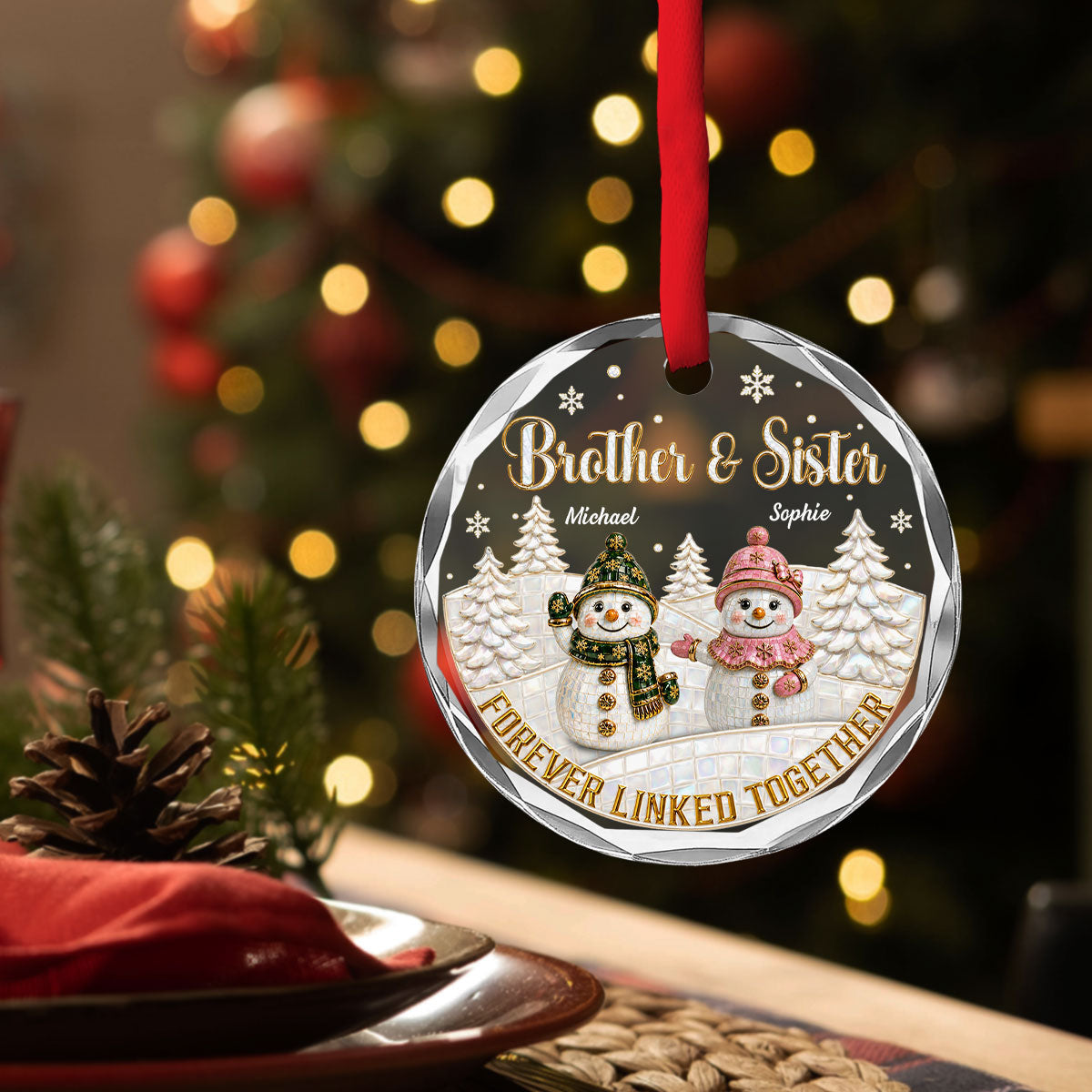 Custom Sister Christmas Ornament •  Forever Our Bond - Personalized Glass Ornament