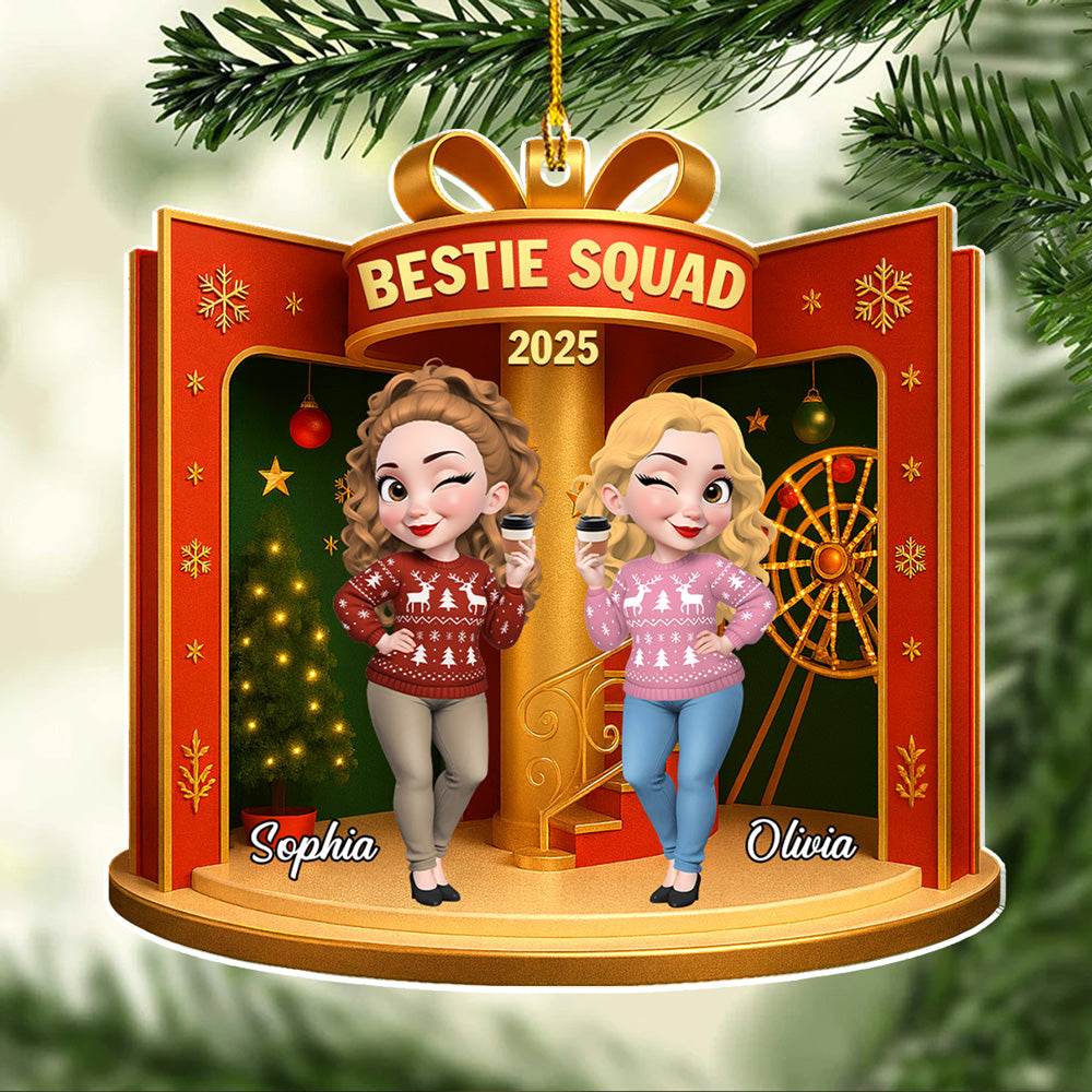 Custom Friendship Christmas Ornament, Best Friend Gift •  Besties In The Dollhouse - Personalized Acrylic Ornament