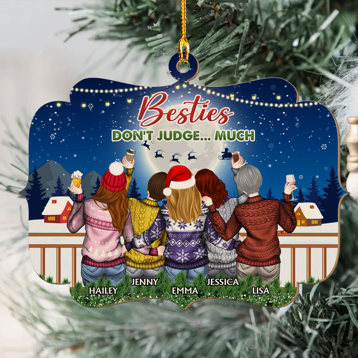 Custom Friendship Christmas Ornament, Best Friend Gift •  Punch Bitch Besties - Personalized Wood Ornament