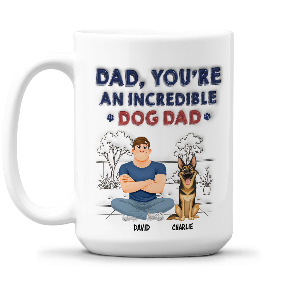 Custom Christmas & Birthday Keepsake Gift • Stylized Incredible Dog Dad - Personalized 3D Inflated Effect Coffee Mug