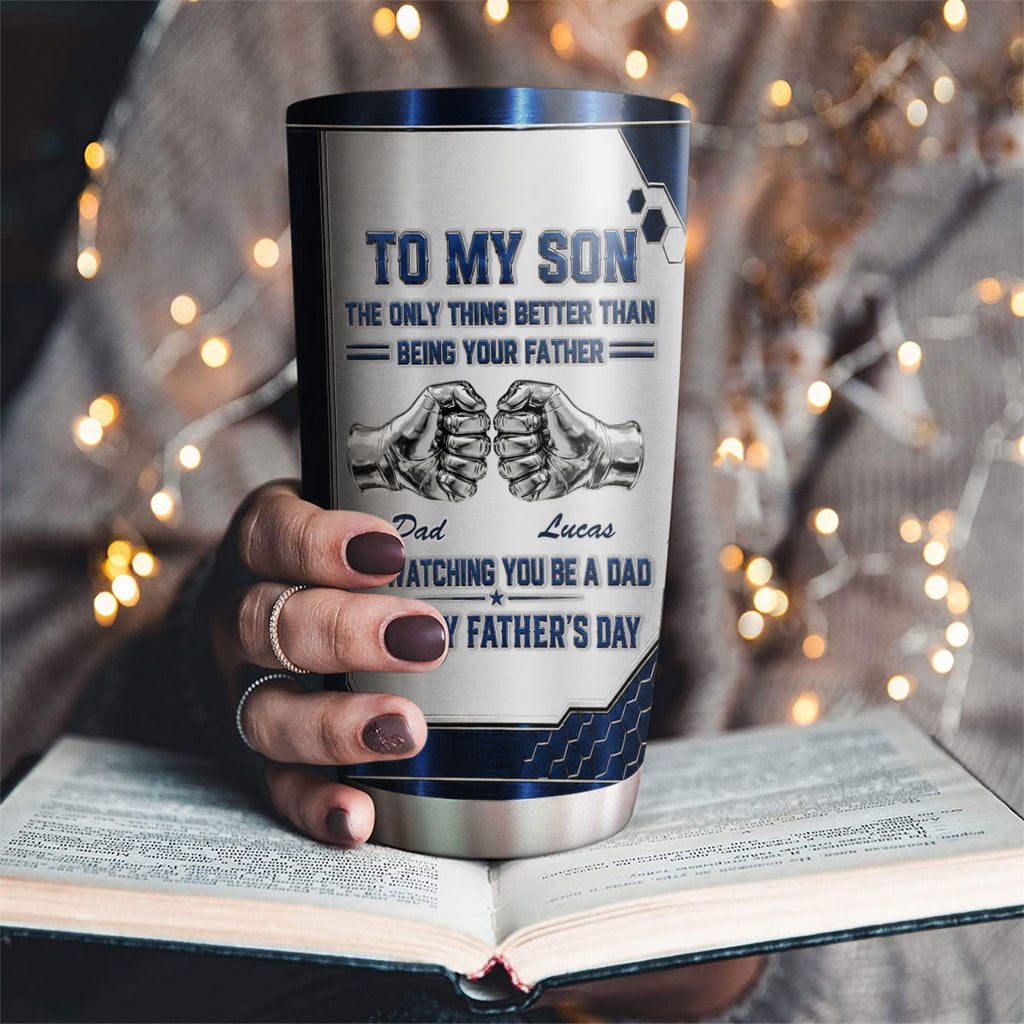 Custom Father's Day Birthday Gifts For Son • Watching My Son - Personalized 3D Effect Tumbler