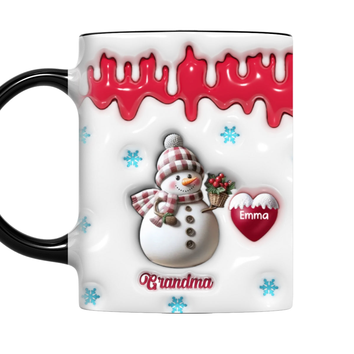 Custom Christmas & Birthday Gift For Grandma • Snowman Grandma And Grandkids - Personalized 3D Inflated Effect Accent Mug