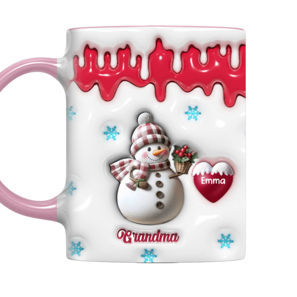 Custom Christmas & Birthday Gift For Grandma • Snowman Grandma And Grandkids - Personalized 3D Inflated Effect Accent Mug