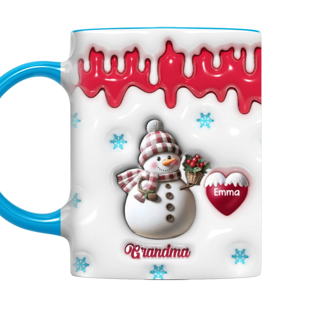 Custom Christmas & Birthday Gift For Grandma • Snowman Grandma And Grandkids - Personalized 3D Inflated Effect Accent Mug