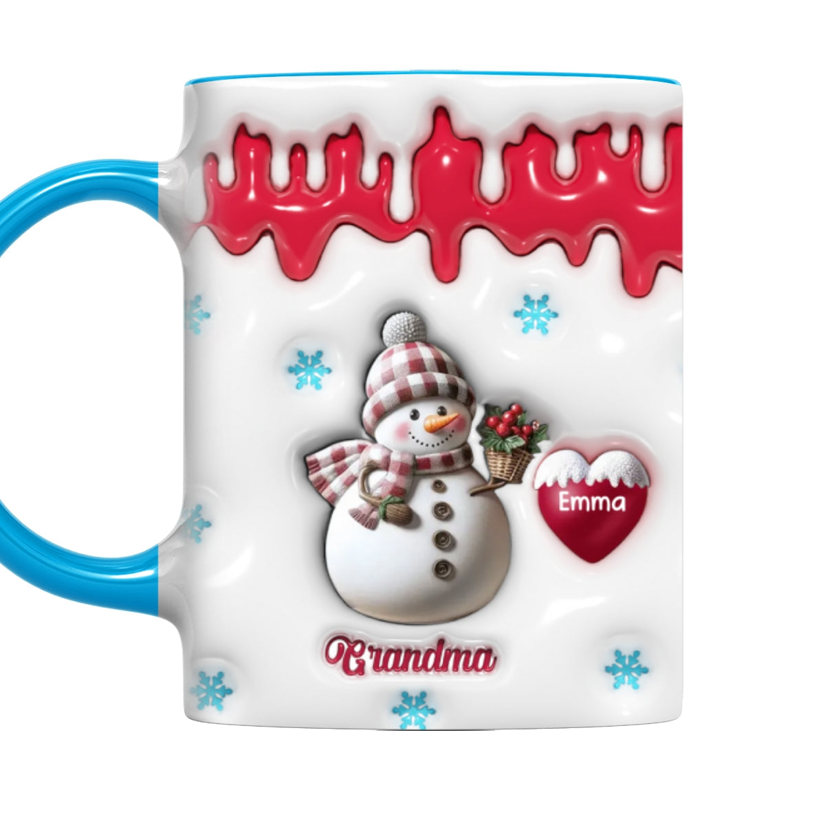 Custom Christmas & Birthday Gift For Grandma • Snowman Grandma And Grandkids - Personalized 3D Inflated Effect Accent Mug