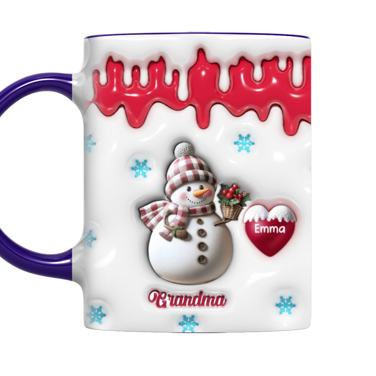 Custom Christmas & Birthday Gift For Grandma • Snowman Grandma And Grandkids - Personalized 3D Inflated Effect Accent Mug
