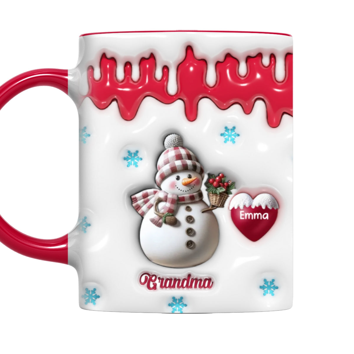 Custom Christmas & Birthday Gift For Grandma • Snowman Grandma And Grandkids - Personalized 3D Inflated Effect Accent Mug