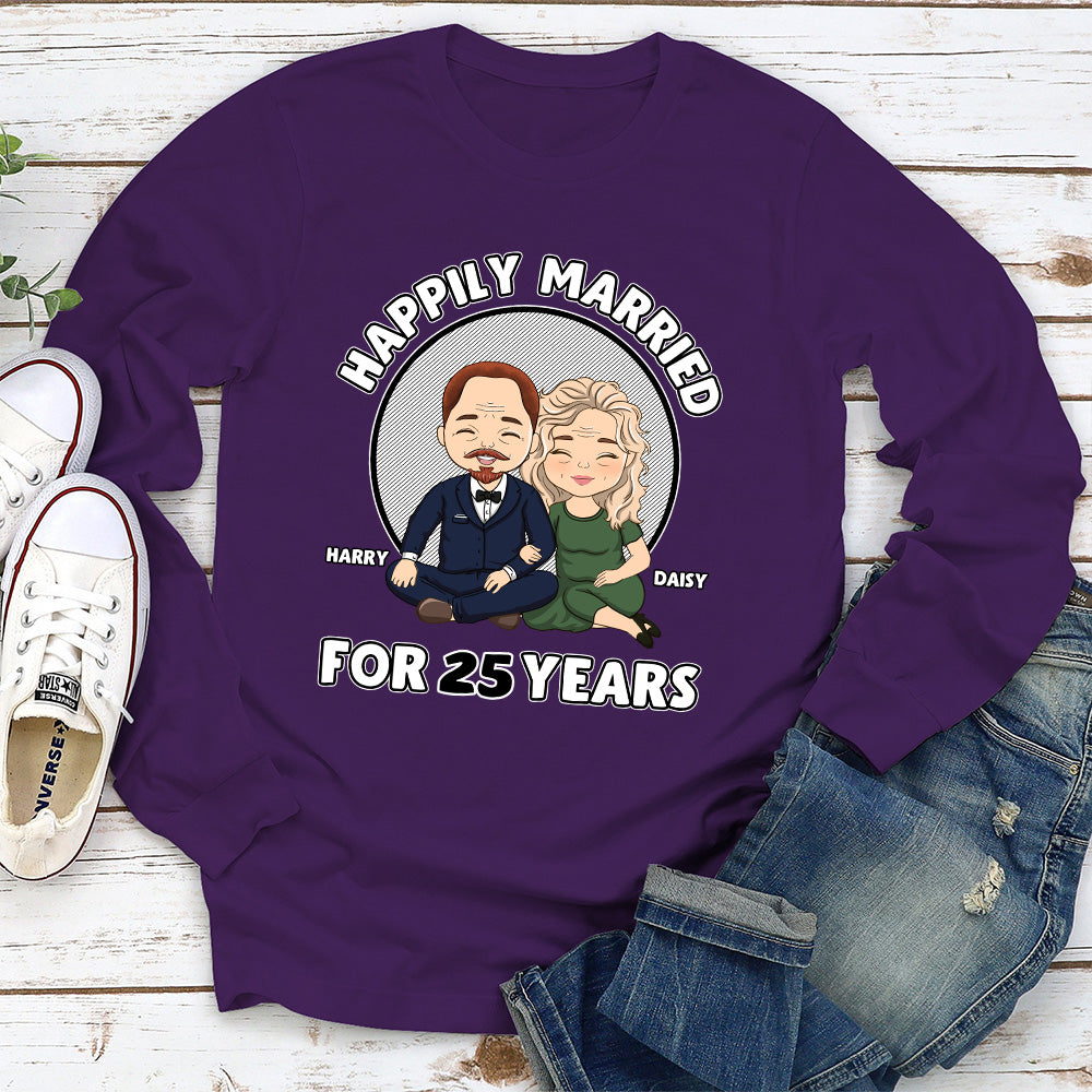Custom Anniversary Keepsake Gifts For Couple • Happily Married - Personalized Long Sleeve T-shirt