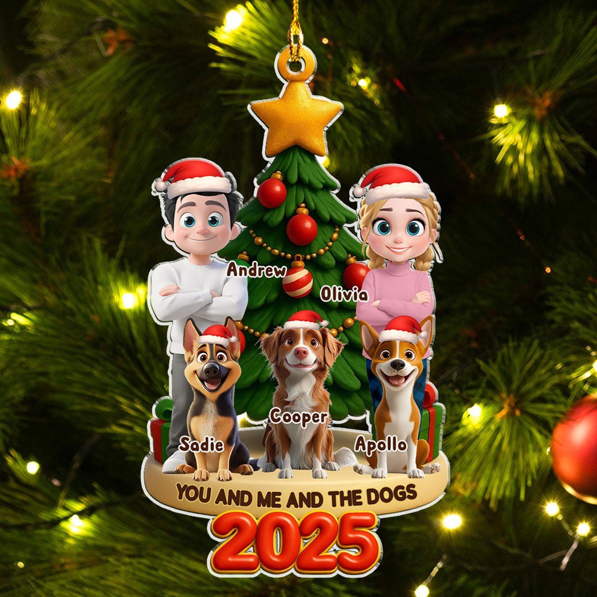 Custom Keepsake Christmas Ornament •  Holiday Family And Pets - Personalized Acrylic Ornament