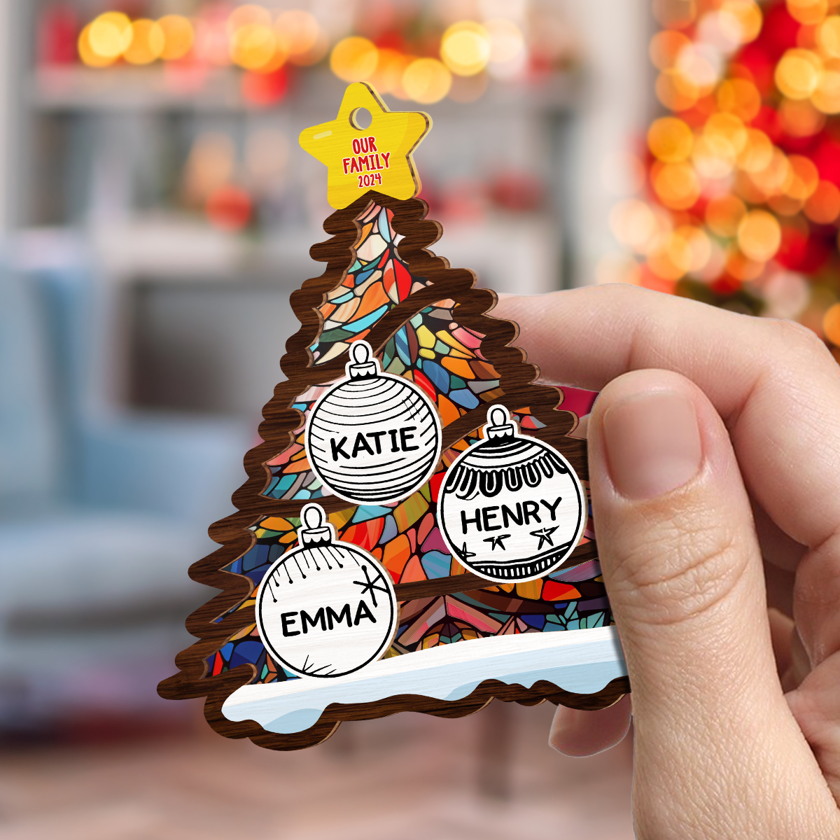 Custom Family Ornament, Christmas Gift for Family Members •  Our Beloved Family - Personalized Suncatcher Ornament