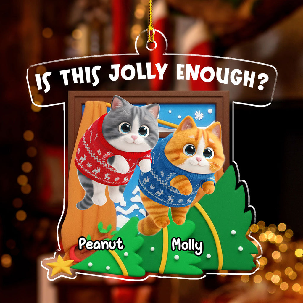 Custom Keepsake Christmas Ornament •  Santa Define Cat Naughty Cartoon - Personalized Acrylic Ornament