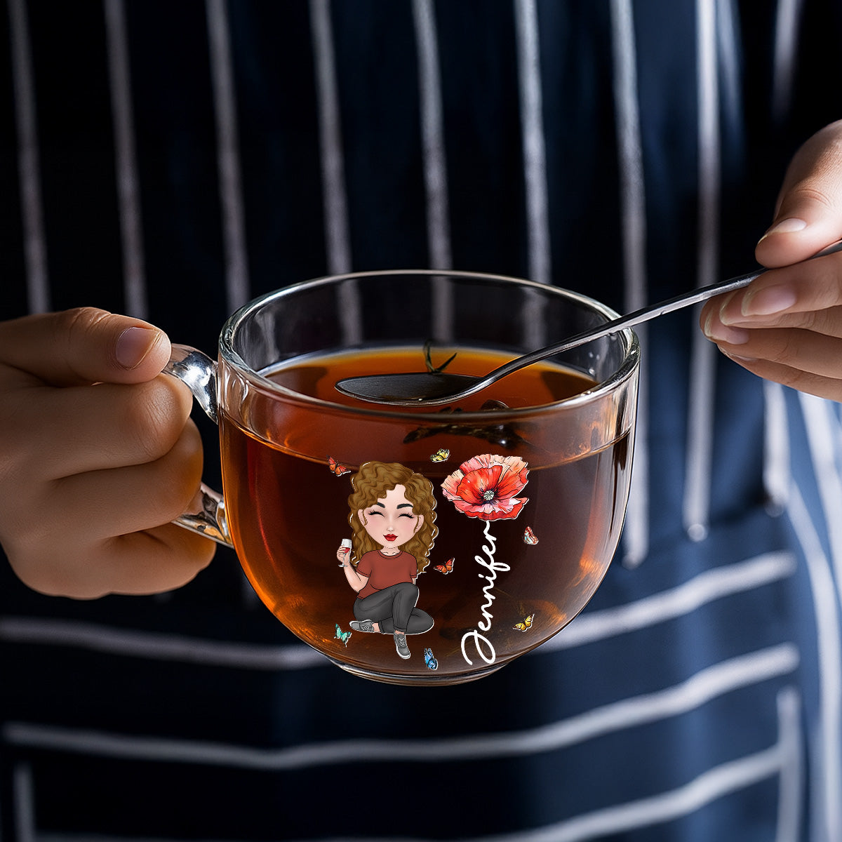 Cartoon Bloom Girl Charm - Personalized Glass Tea Cup