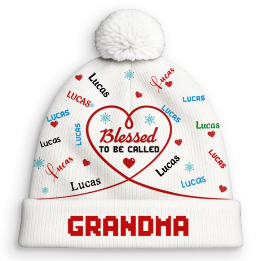 Custom Name Grandma Christmas Winter Hat • Blessed To Be Called Grandma - Personalized Bobble Beanie Hat