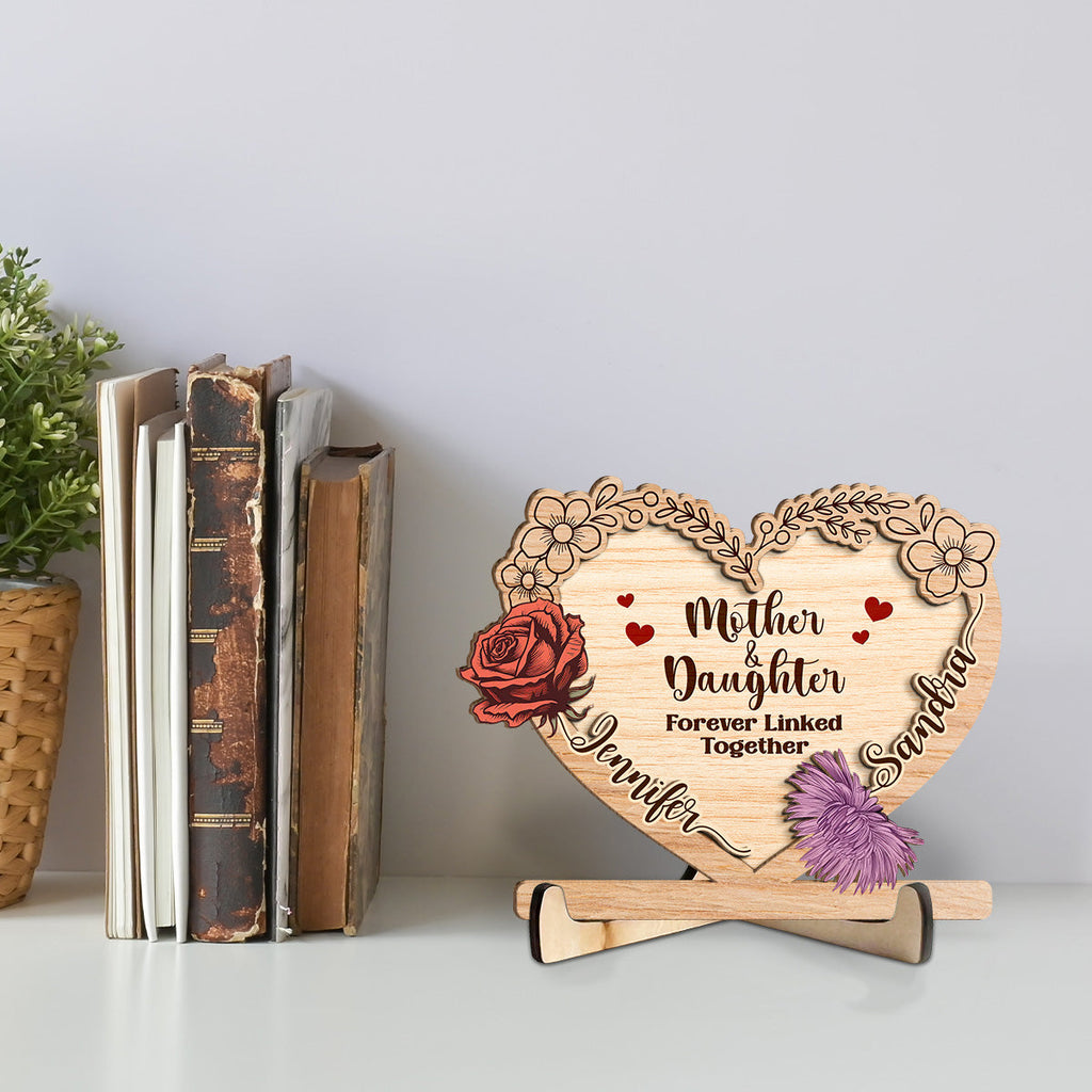 Custom Mother's Day Decor, Gift for Mom & Grandma • Linked Together Mom And Daughter - Personalized Wooden Plaque