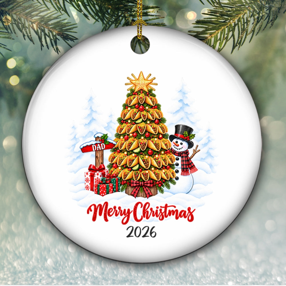 Custom Family Ornament, Christmas Gift for Family Members •  Christmas Tastes Better With Tacos - Personalized Ceramic Ornament