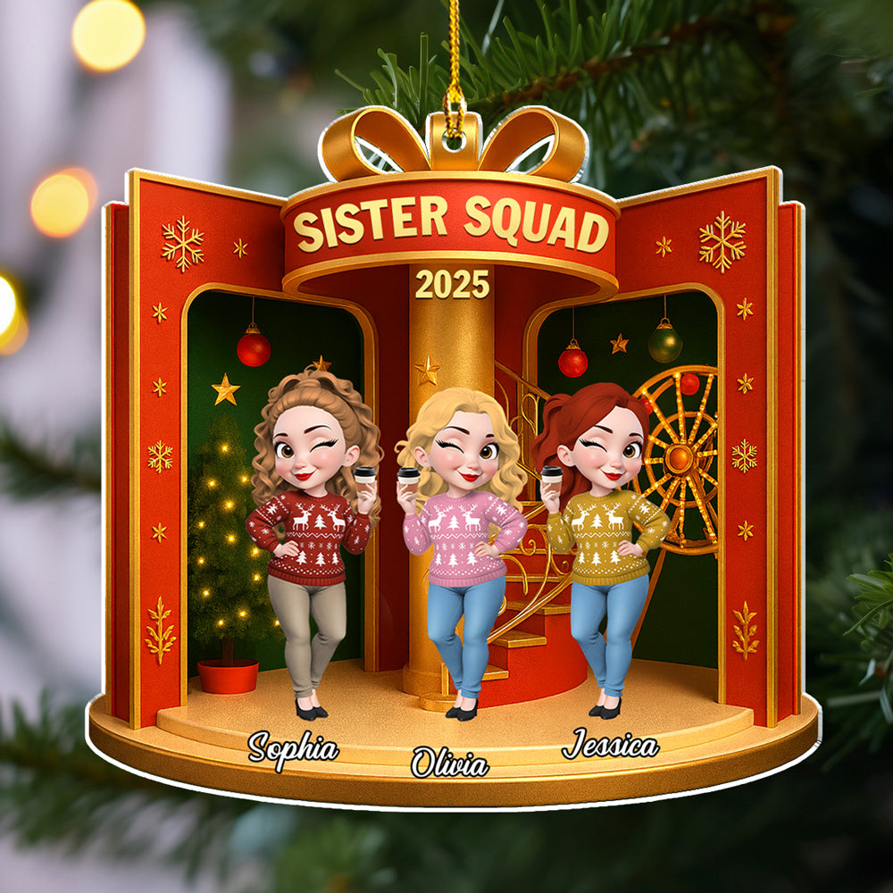 Custom Friendship Christmas Ornament, Best Friend Gift •  Besties In The Dollhouse - Personalized Acrylic Ornament