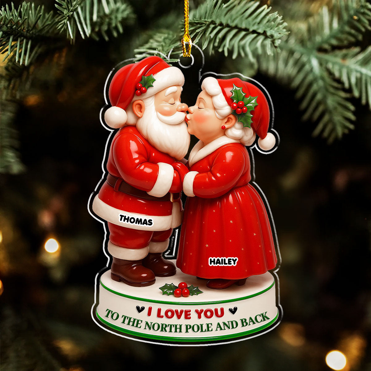 Custom Couple Christmas Ornament, Anniversary Gift •  I Love You - Personalized 3D Effect Acrylic Ornament