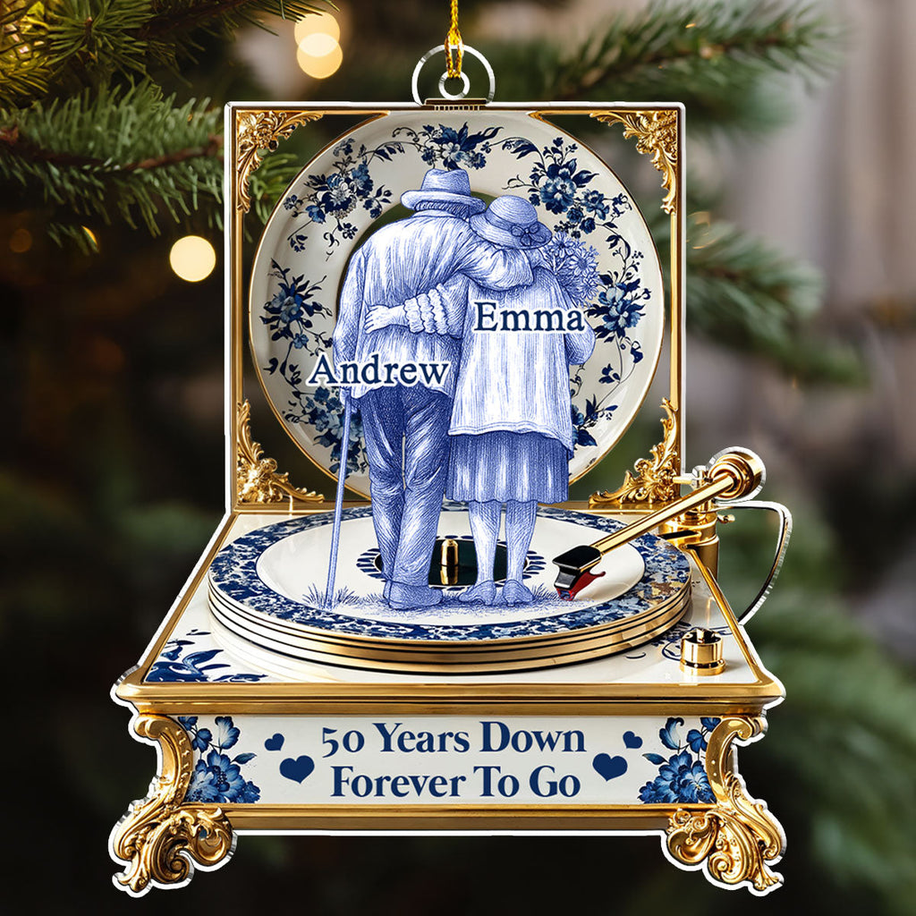 Custom Couple Christmas Ornament, Anniversary Gift •  Love In Blue Toile - Personalized Acrylic Ornament