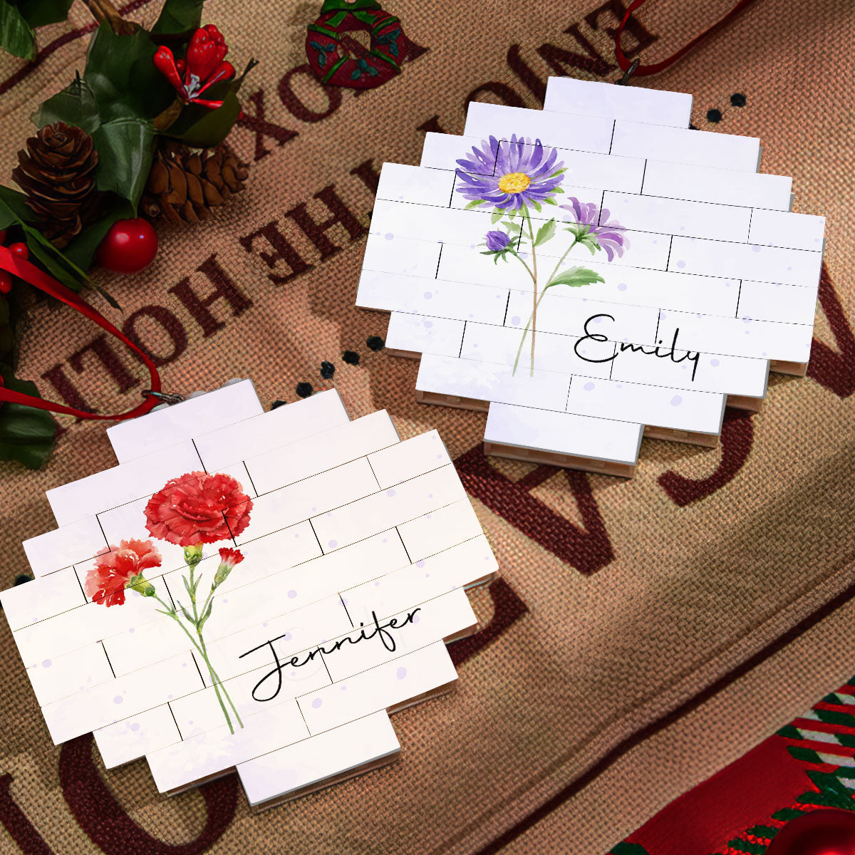 Custom Friendship Christmas Ornament, Best Friend Gift •  Flower Garden - Personalized Puzzle Ornament