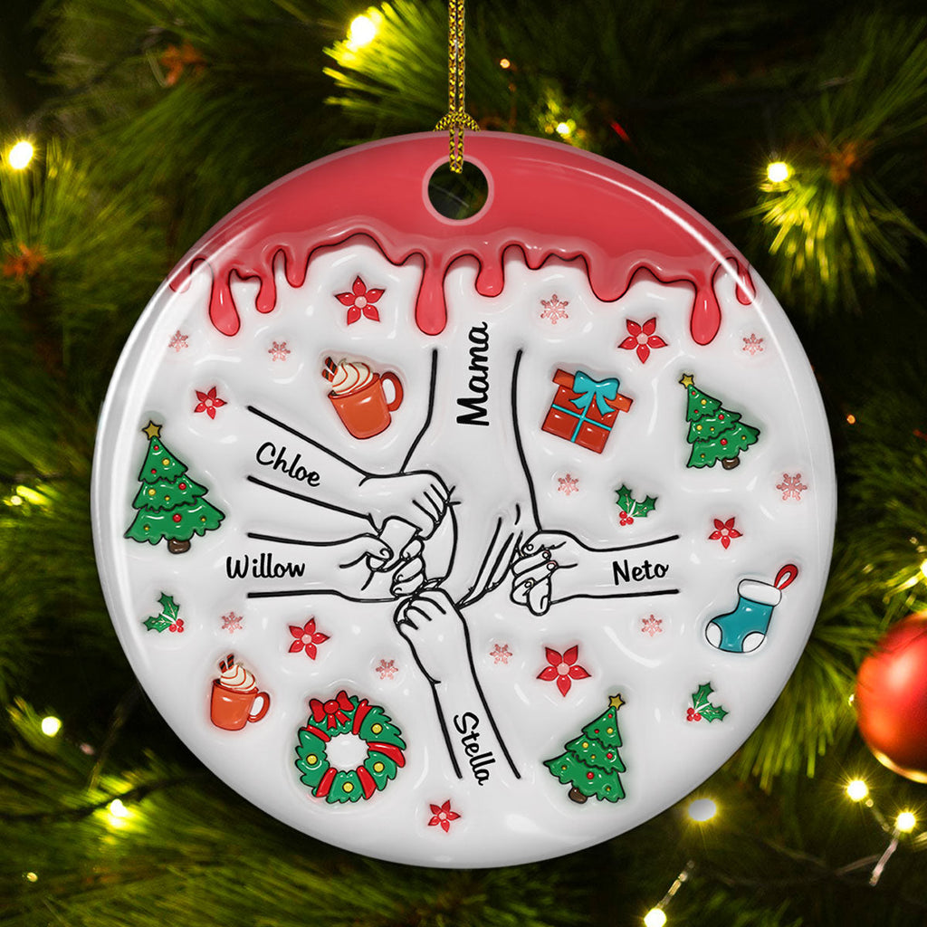 Custom Family Ornament, Christmas Gift for Family Members •  Our Hearts Are Your - Personalized 3D Inflated Effect Ceramic Ornament