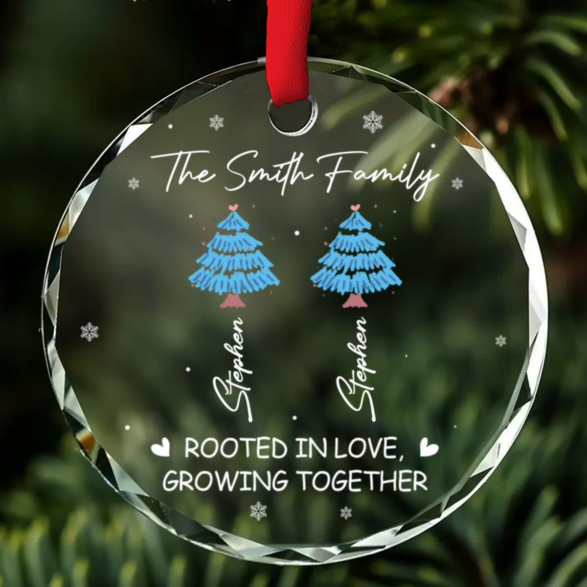 Custom Family Ornament, Christmas Gift for Family Members •  Love Grows Where We Are Rooted - Personalized Glass Ornament