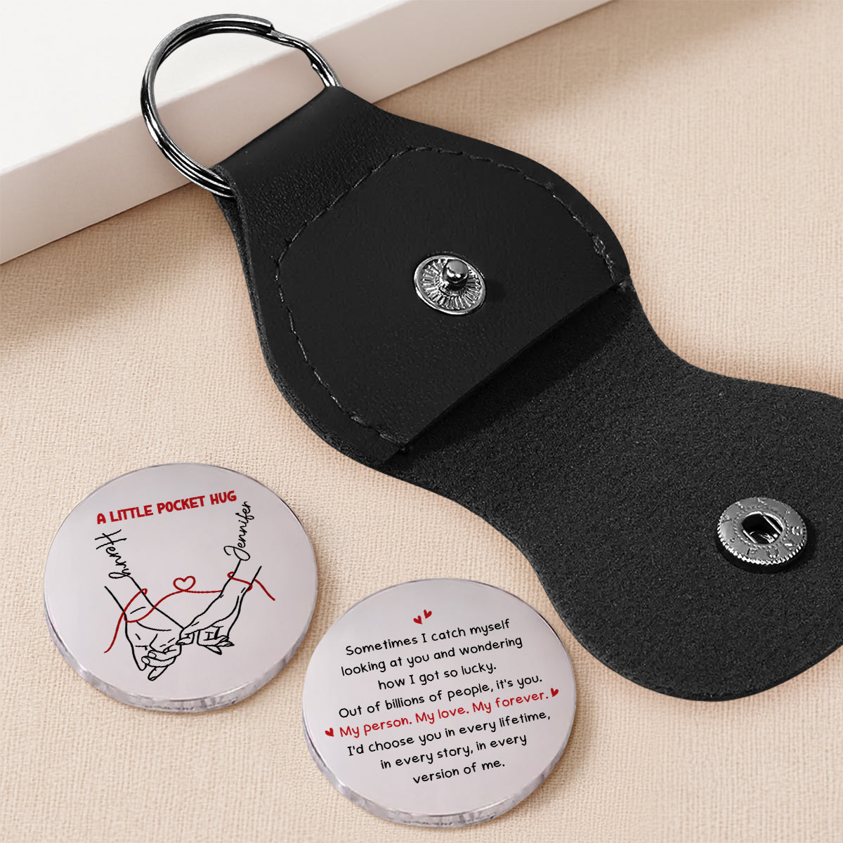 Custom Coin Keychain for Husband, Couple Anniversary Valentine's Day Gifts • How Lucky I Am 2 - Personalized Pocket Hug