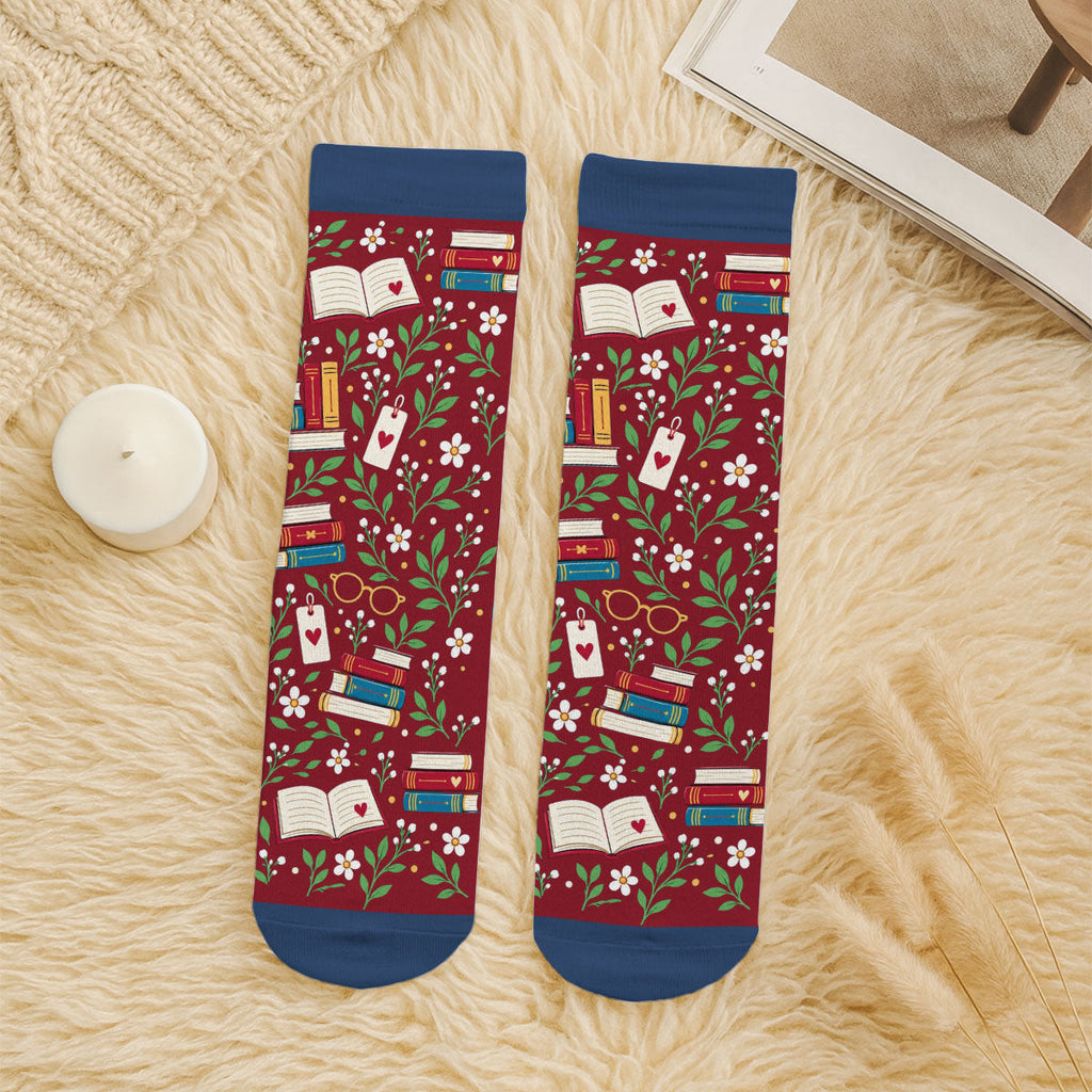 Custom Christmas Birthday Gift For Book Lovers, Bookworms, Readers • Life Is Better With Books - Personalized Crew Socks