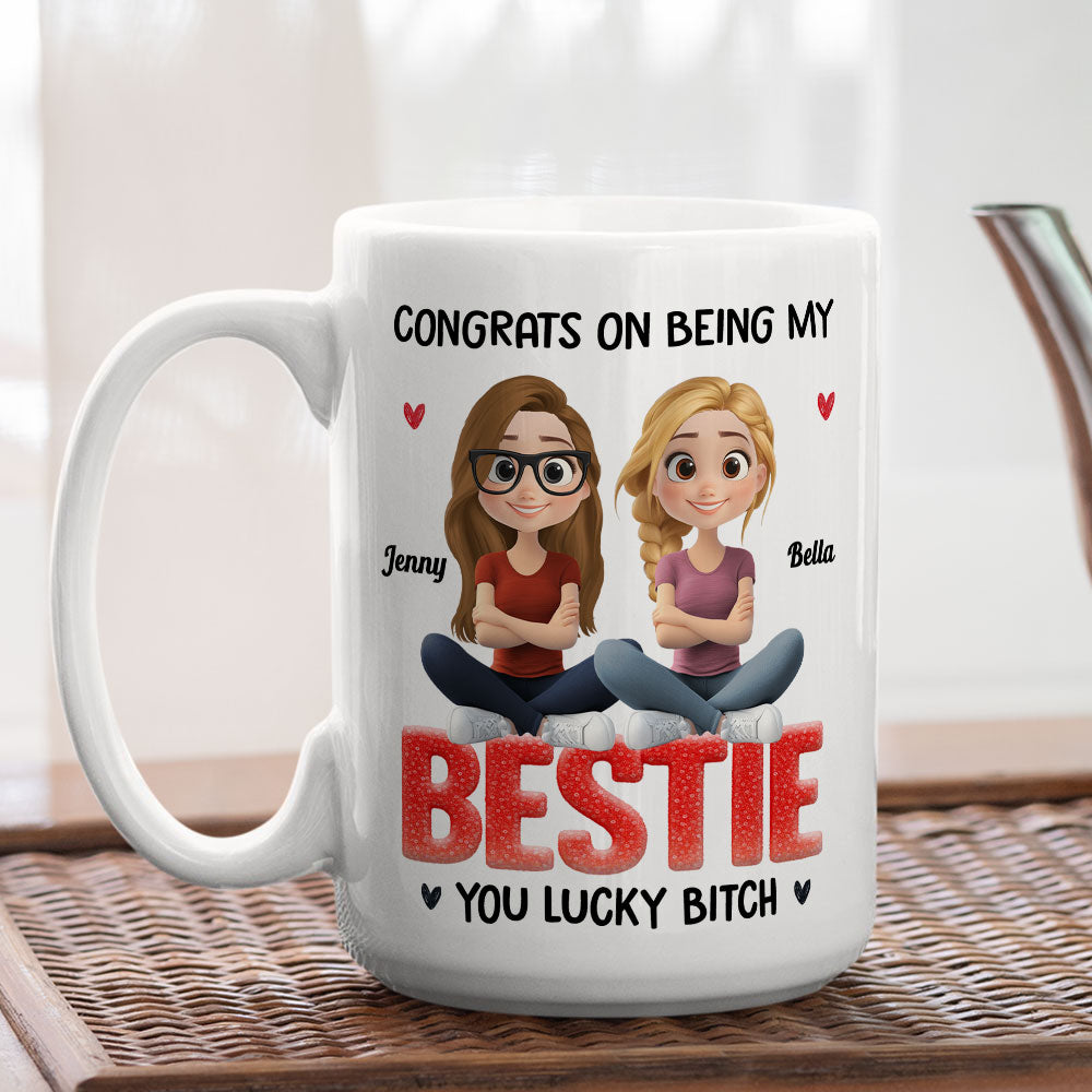 Custom Best Friend, Christmas & Birthday Friendship Keepsake Gift • You Are So Lucky - Personalized Coffee Mug